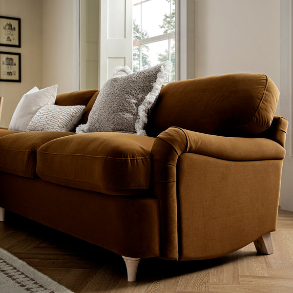 Daphnis Cinnamon Velvet Sofa Bed, Grande Chaise Left Hand Facing
