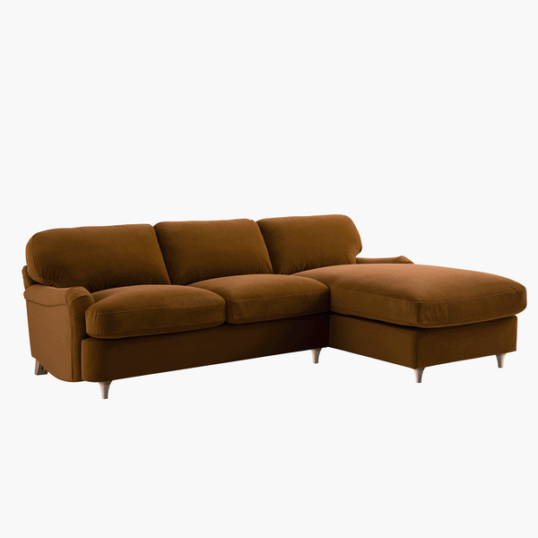 Daphnis Cinnamon Velvet Sofa Bed, Grande Chaise Sofa Right Hand Facing