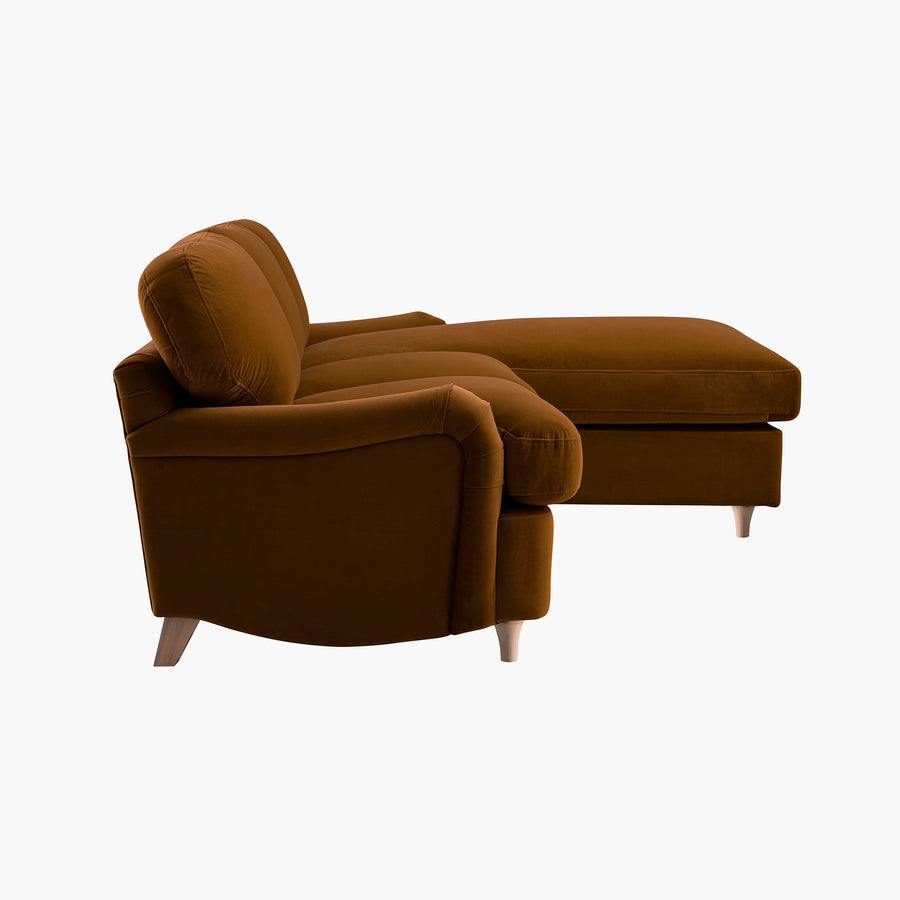 Daphnis Cinnamon Velvet Sofa Bed, Grande Chaise Sofa Right Hand Facing