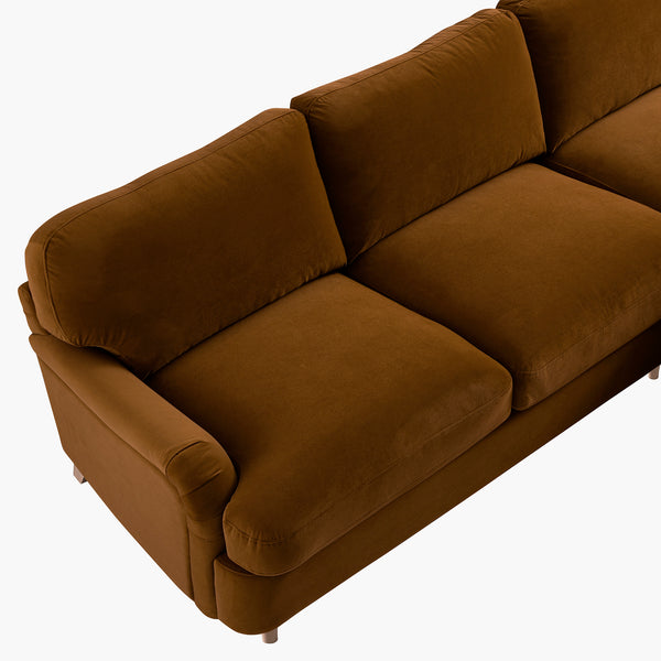 Daphnis Cinnamon Velvet Sofa Bed, Grande Chaise Sofa Right Hand Facing