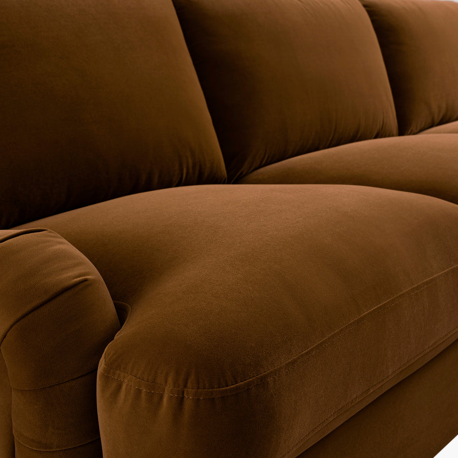 Daphnis Cinnamon Velvet Sofa Bed, Grande Chaise Sofa Right Hand Facing