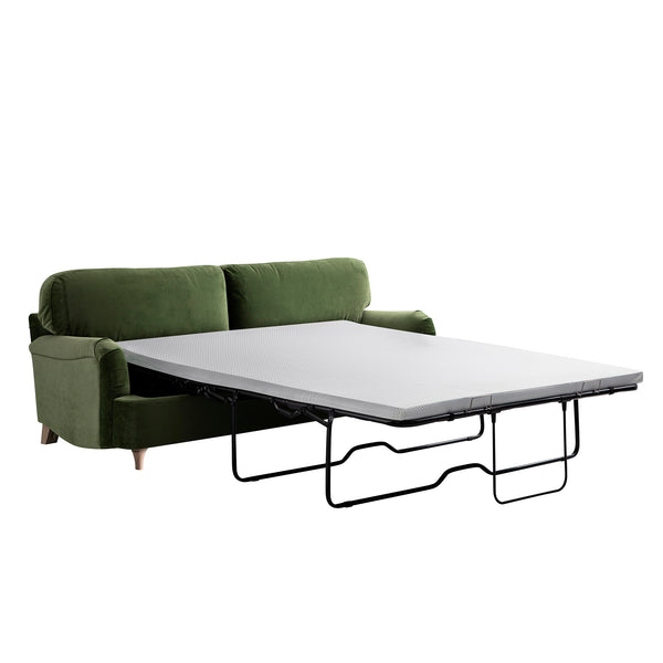 Daphnis Fern Green Velvet Sofa Bed, Large 3-Seater