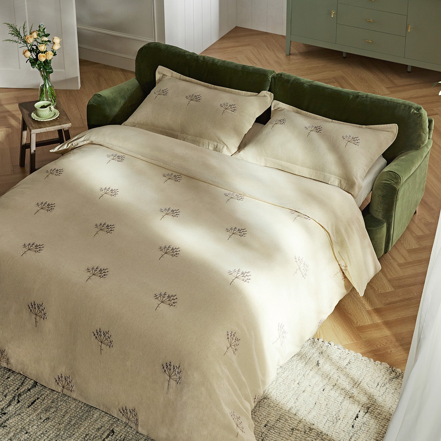 Daphnis Fern Green Velvet Sofa Bed, Large 3-Seater