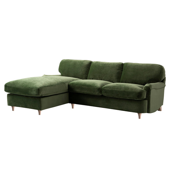 Daphnis Fern Green Velvet Sofa Bed, Grande Chaise Left Hand Facing