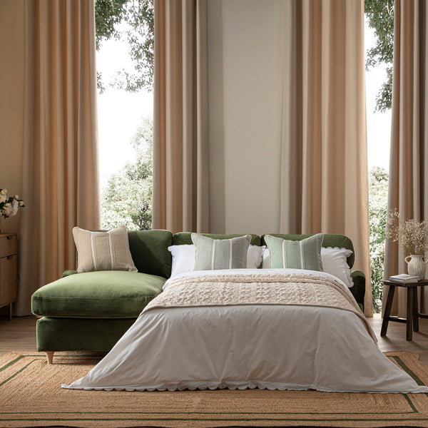 Daphnis Fern Green Velvet Sofa Bed, Grande Chaise Left Hand Facing