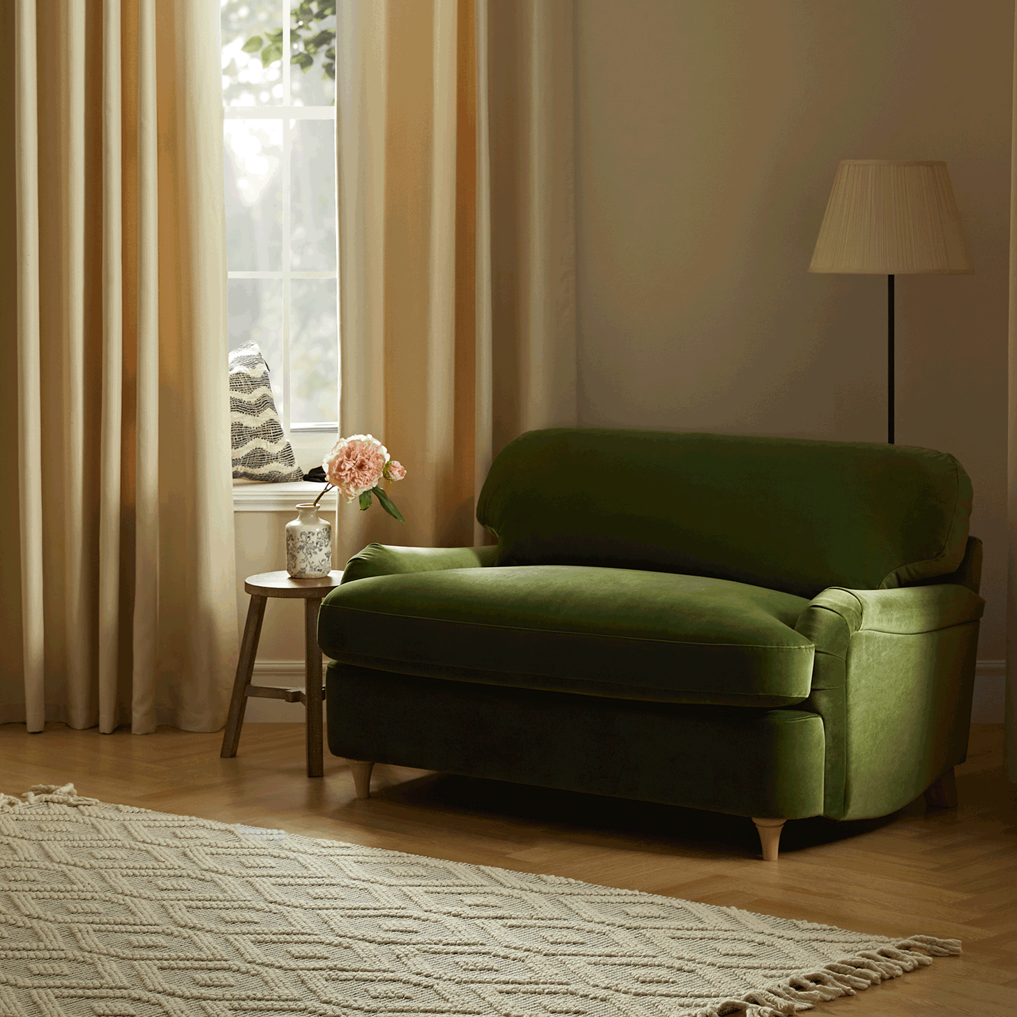 Daphnis Fern Green Velvet Sofa Bed, Loveseat