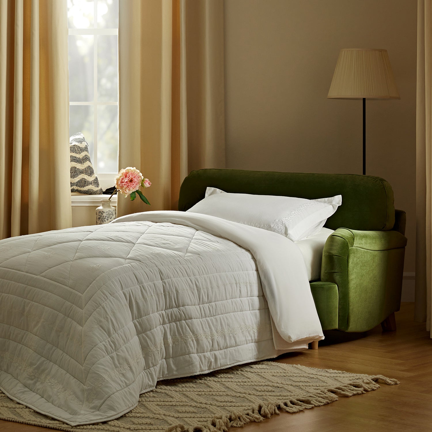 Daphnis Fern Green Velvet Sofa Bed, Loveseat