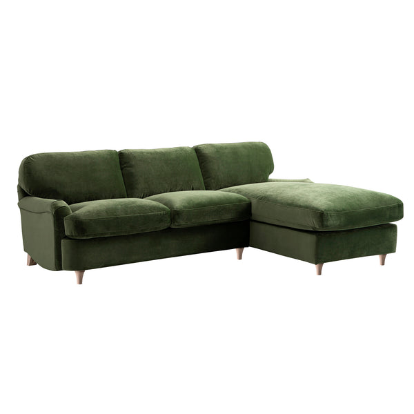 Daphnis Fern Green Velvet Sofa Bed, Grande Chaise Right Hand Facing
