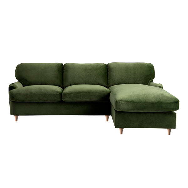 Daphnis Fern Green Velvet Sofa Bed, Grande Chaise Right Hand Facing