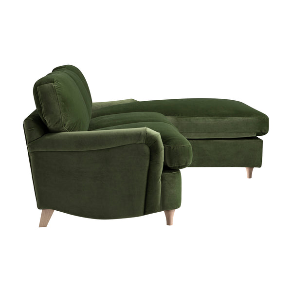 Daphnis Fern Green Velvet Sofa Bed, Grande Chaise Right Hand Facing