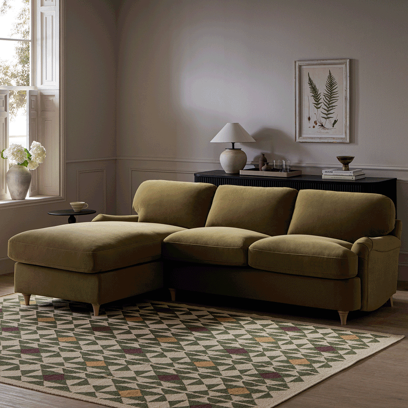 Daphnis Fudge Velvet Sofa Bed, Grande Chaise Left Hand Facing