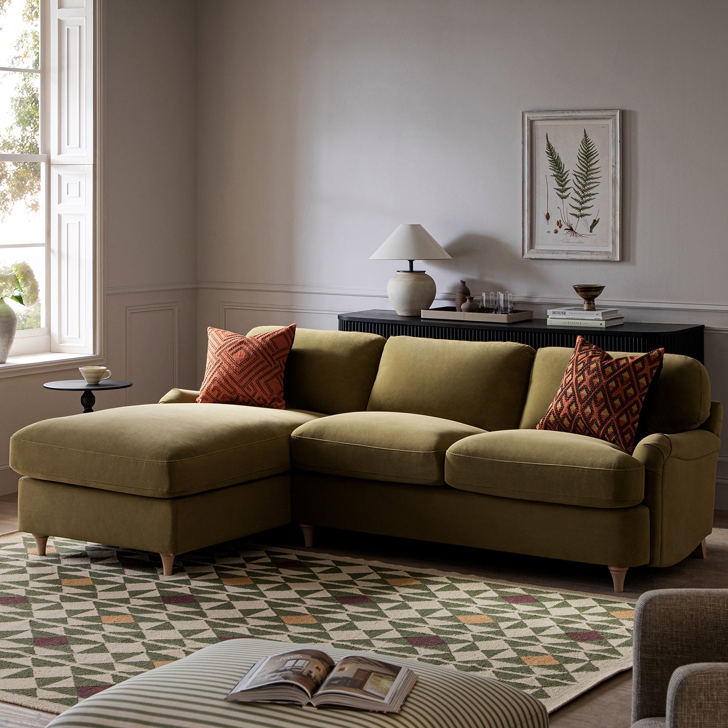 Daphnis Fudge Velvet Sofa Bed, Grande Chaise Left Hand Facing