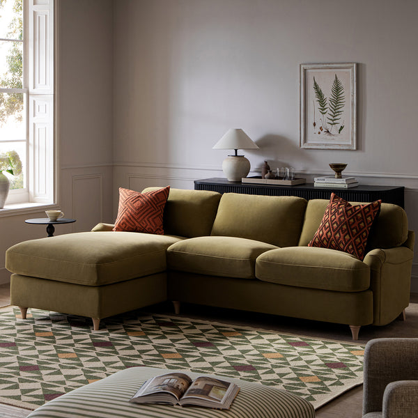 Daphnis Fudge Velvet Sofa Bed, Grande Chaise Left Hand Facing - daals