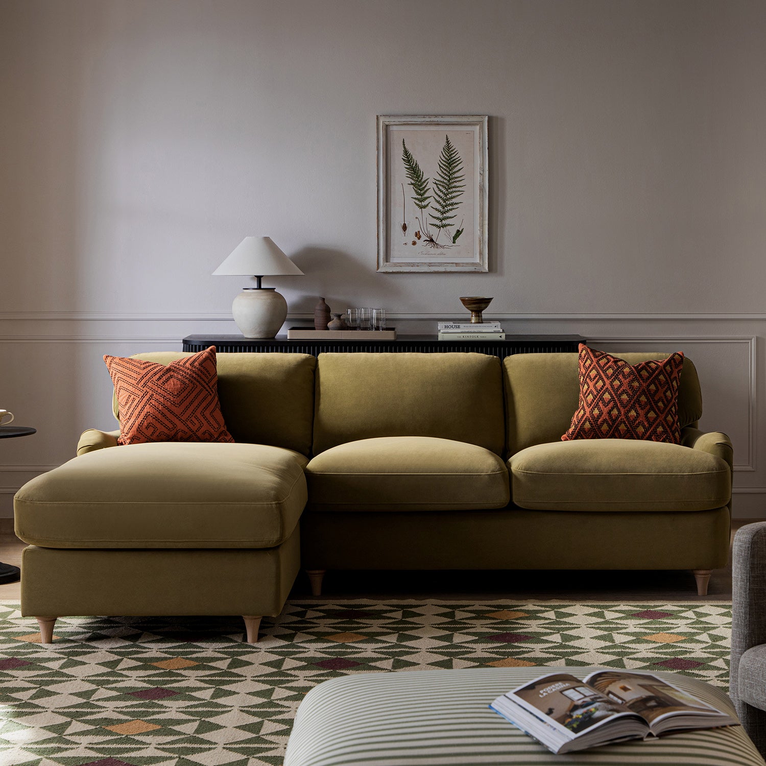 Daphnis Fudge Velvet Sofa Bed, Grande Chaise Left Hand Facing