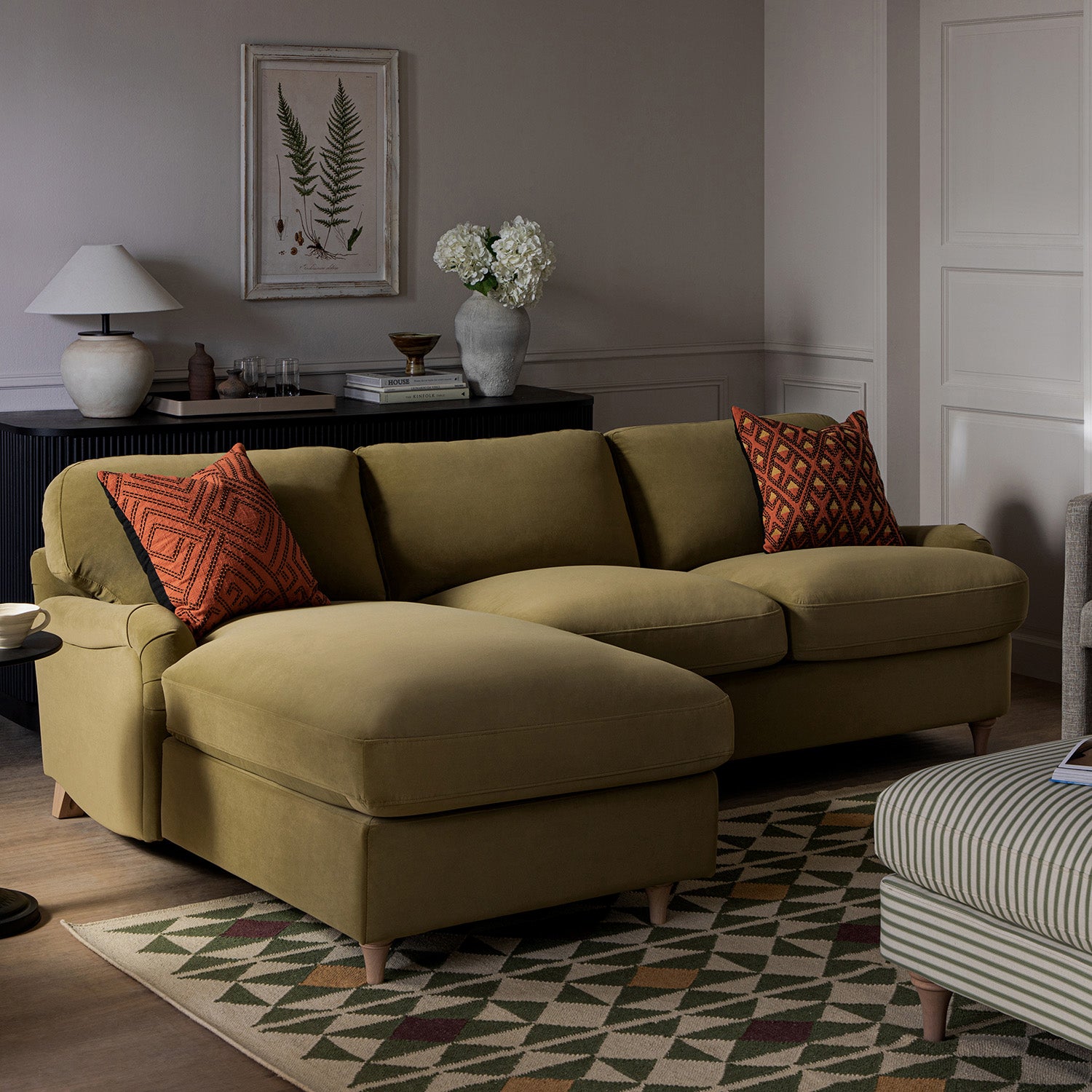 Daphnis Fudge Velvet Sofa Bed, Grande Chaise Left Hand Facing