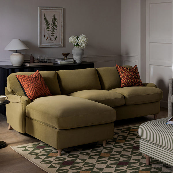 Daphnis Fudge Velvet Sofa Bed, Grande Chaise Left Hand Facing - daals
