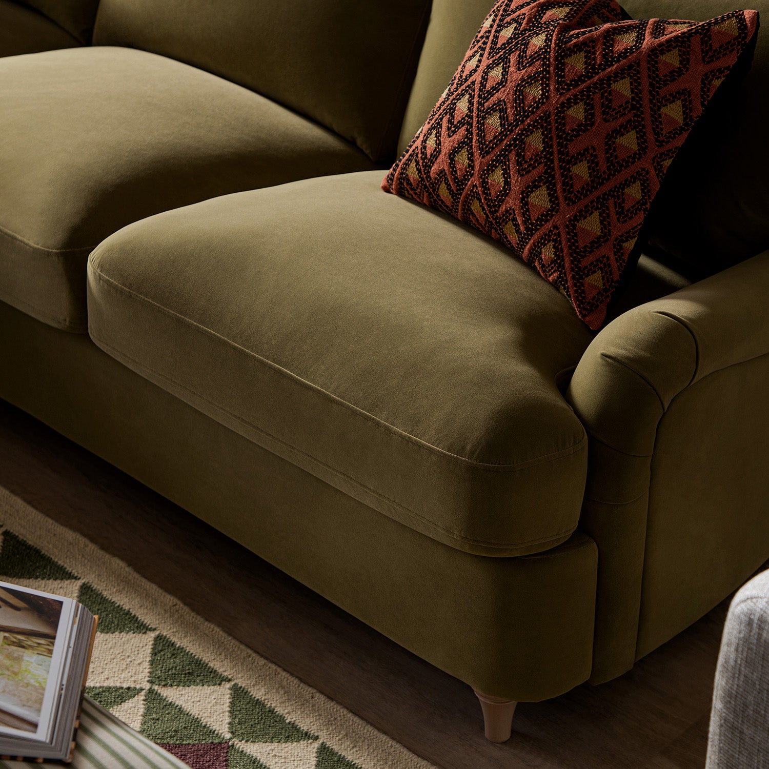 Daphnis Fudge Velvet Sofa Bed, Grande Chaise Left Hand Facing