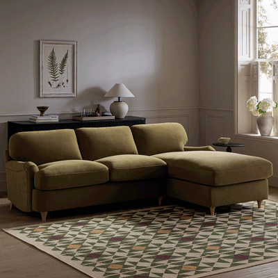 Daphnis Fudge Velvet Sofa Bed, Grande Chaise Right Hand Facing