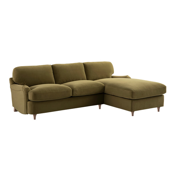 Daphnis Fudge Velvet Sofa Bed, Grande Chaise Right Hand Facing