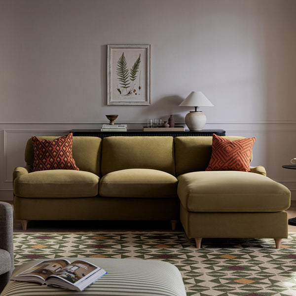 Daphnis Fudge Velvet Sofa Bed, Grande Chaise Right Hand Facing