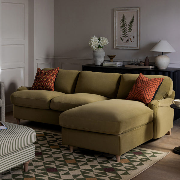 Daphnis Fudge Velvet Sofa Bed, Grande Chaise Right Hand Facing