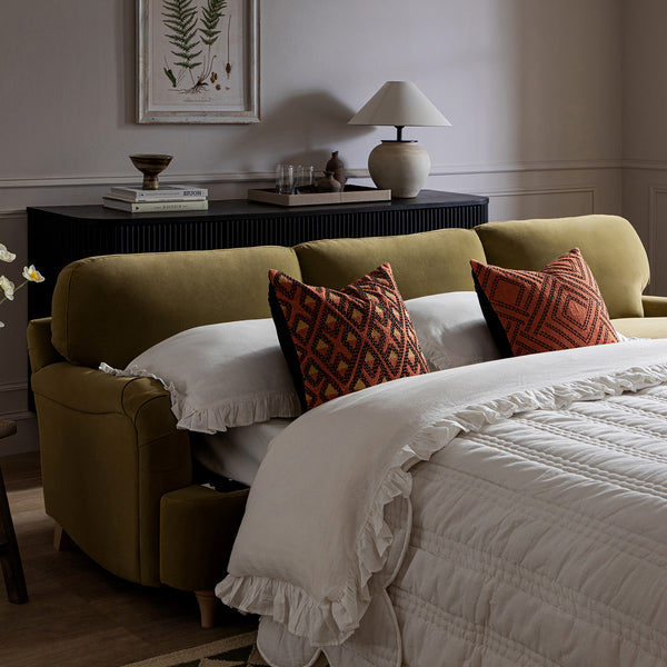 Daphnis Fudge Velvet Sofa Bed, Grande Chaise Right Hand Facing