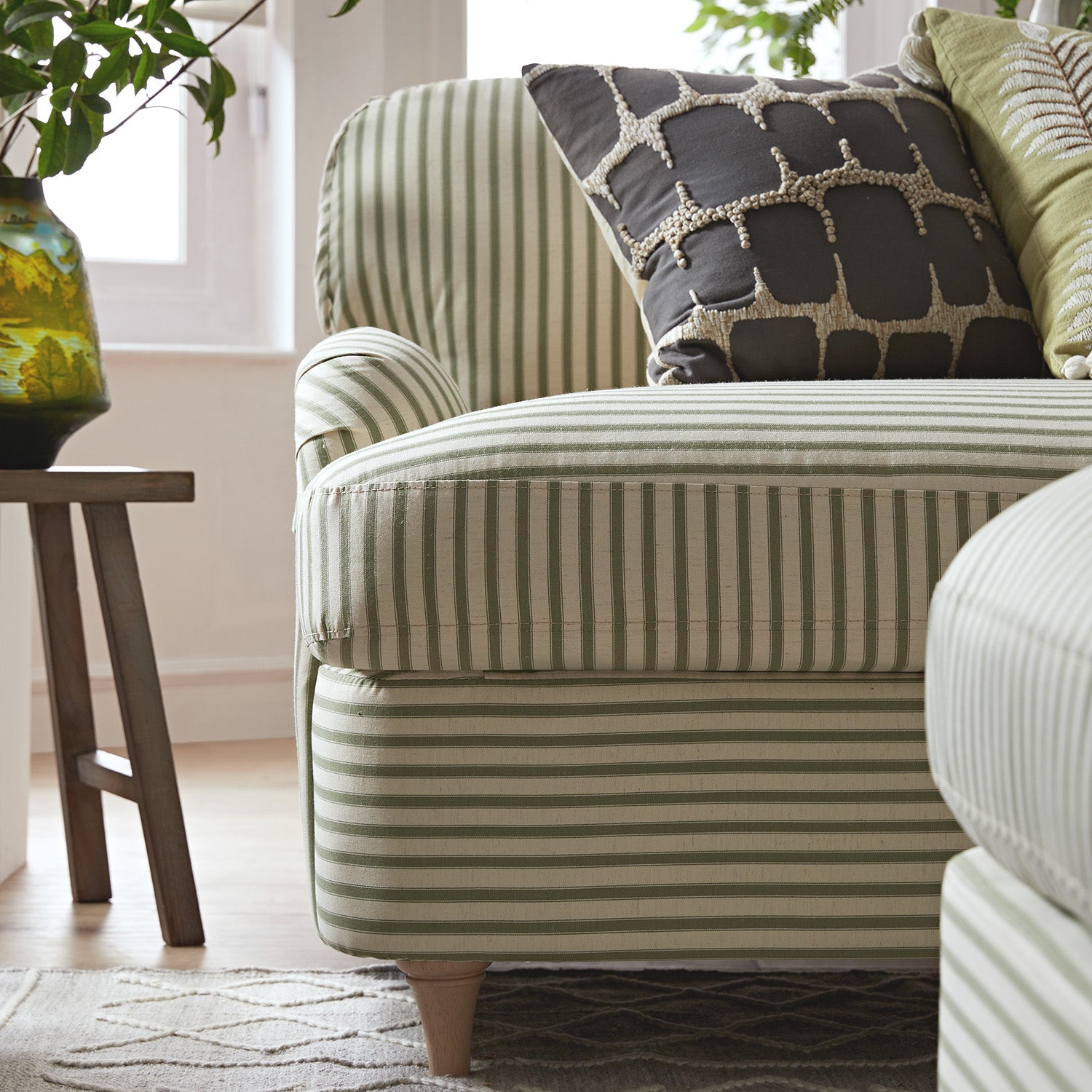 Daphnis Green Striped Linen Blend Sofa Bed, Large 3-Seater