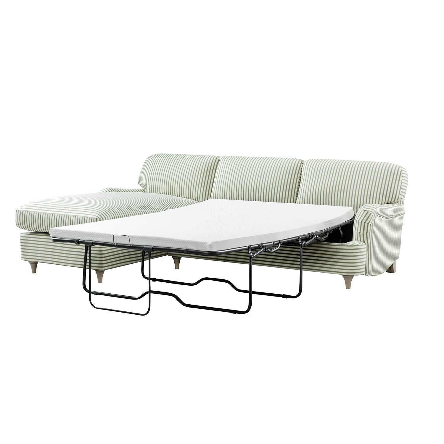 Daphnis Green Striped Linen Blend Sofa Bed, Grande Chaise Left Hand Facing