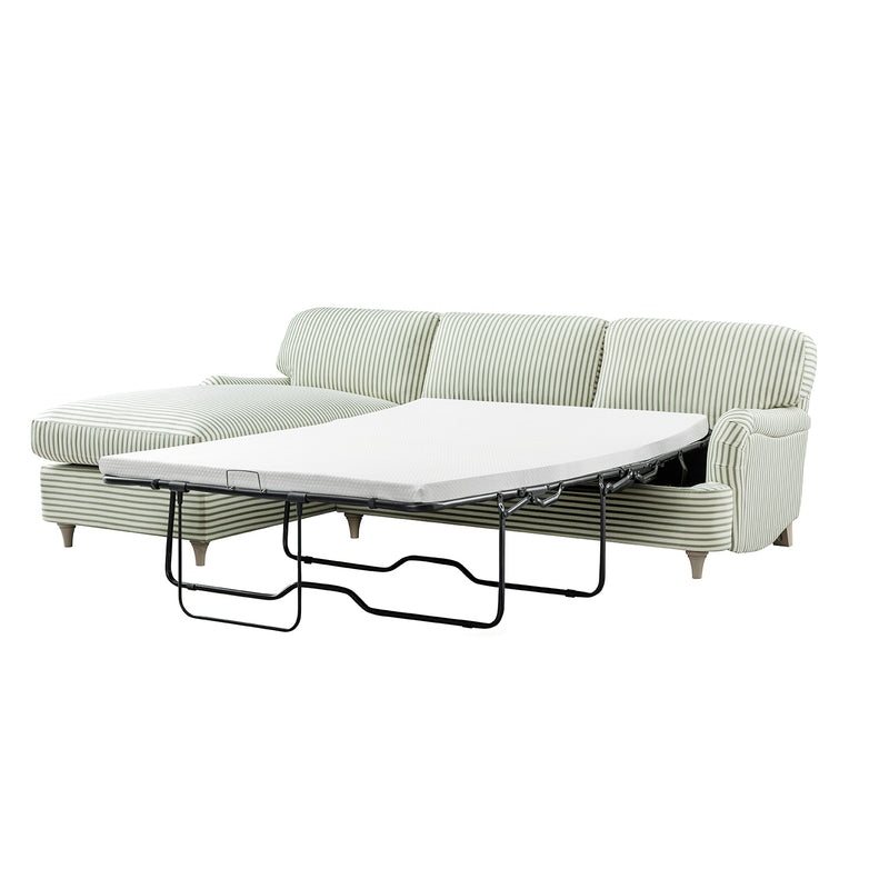 Daphnis Green Striped Linen Blend Sofa Bed, Grande Chaise Left Hand Facing