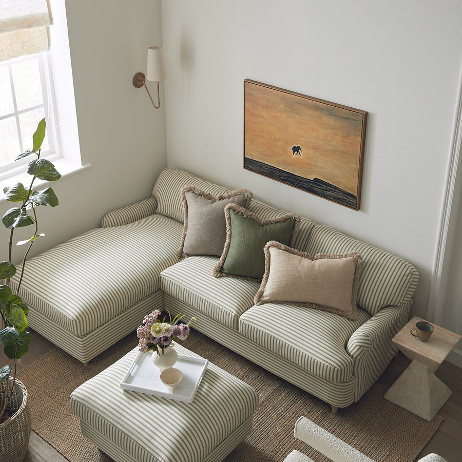 Daphnis Green Striped Linen Blend Sofa Bed, Grande Chaise Left Hand Facing