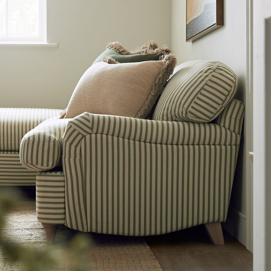 Daphnis Green Striped Linen Blend Sofa Bed, Grande Chaise Left Hand Facing