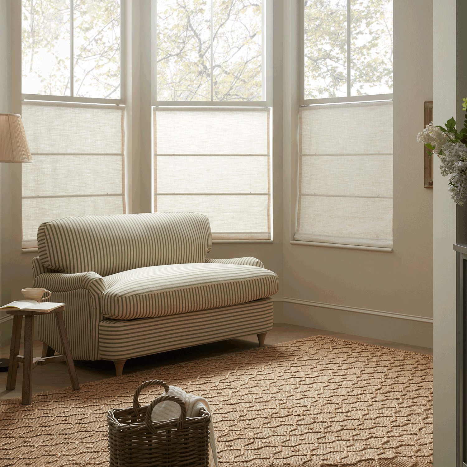 Daphnis Green Striped Linen Blend Fabric Sofa Bed, Loveseat