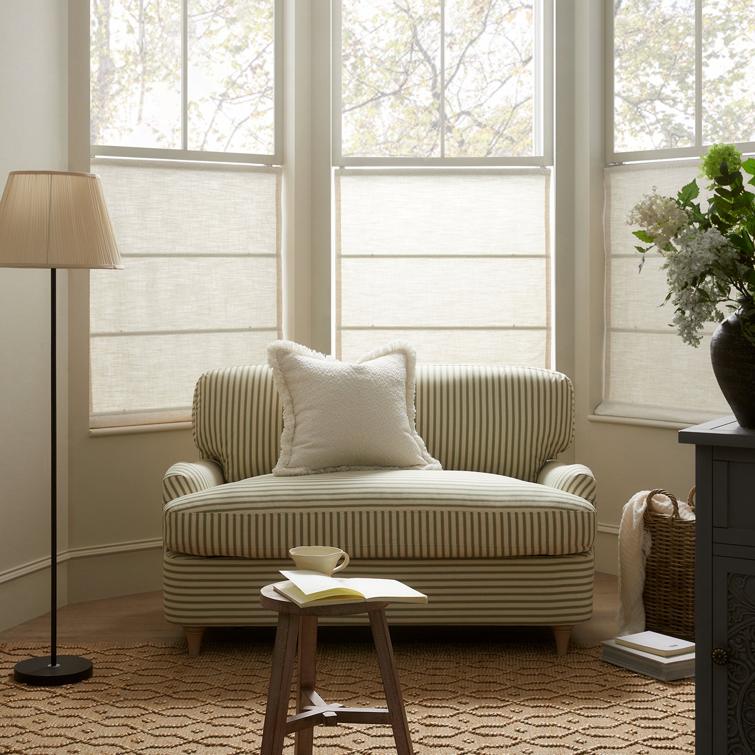 Daphnis Green Striped Linen Blend Fabric Sofa Bed, Loveseat