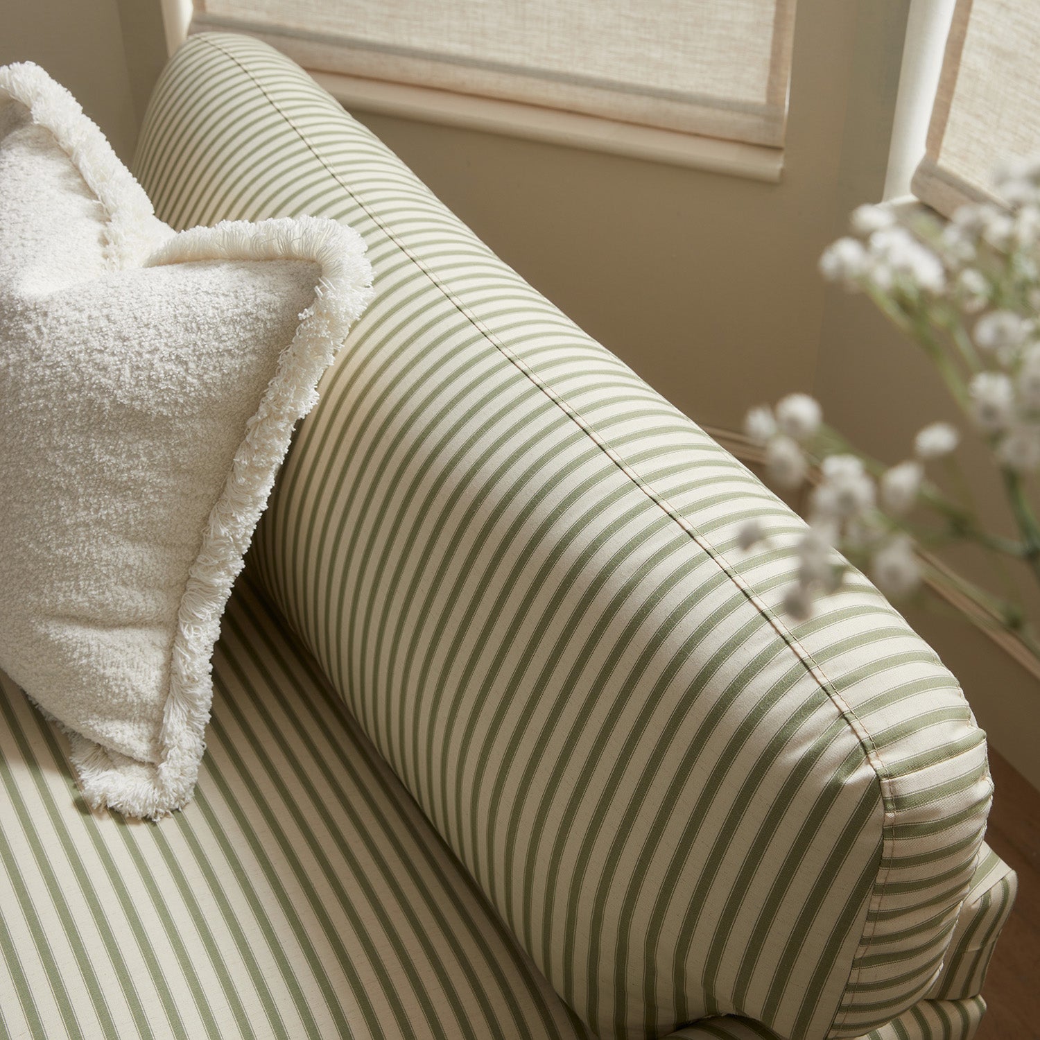 Daphnis Green Striped Linen Blend Fabric Sofa Bed, Loveseat