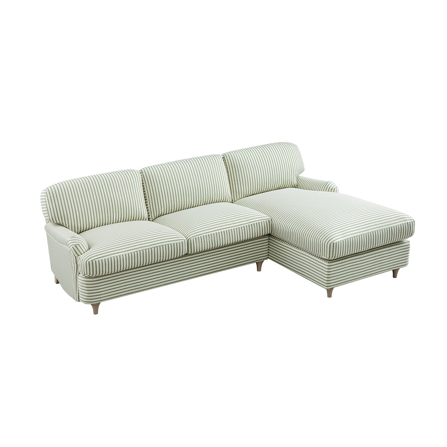 Daphnis Green Striped Linen Blend Sofa Bed, Grande Chaise Right Hand Facing