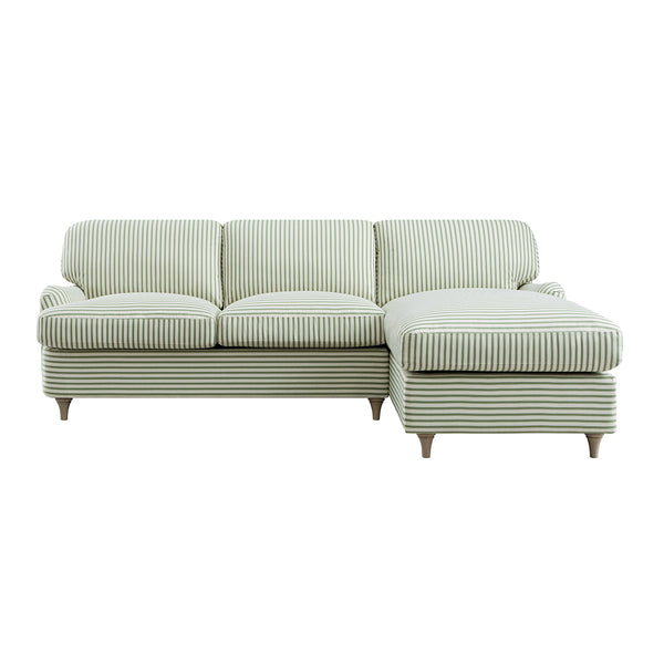 Daphnis Green Striped Linen Blend Sofa Bed, Grande Chaise Right Hand Facing