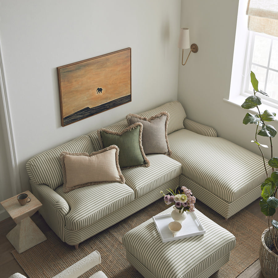 Daphnis Green Striped Linen Blend Sofa Bed, Grande Chaise Right Hand Facing