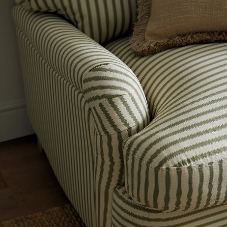 Daphnis Green Striped Linen Blend Sofa Bed, Grande Chaise Right Hand Facing