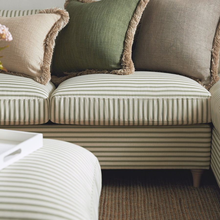 Daphnis Green Striped Linen Blend Sofa Bed, Grande Chaise Right Hand Facing
