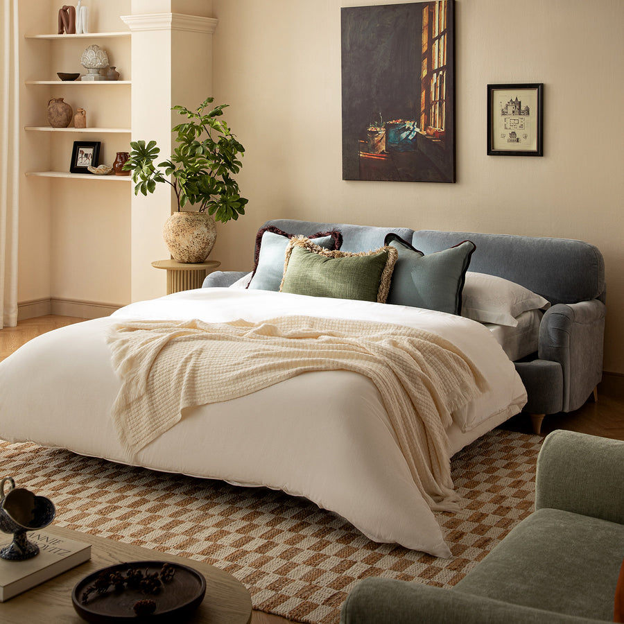 Daphnis Soft Blue Chenille Sofa Bed, Large 3-Seater - daals_sofa-bed