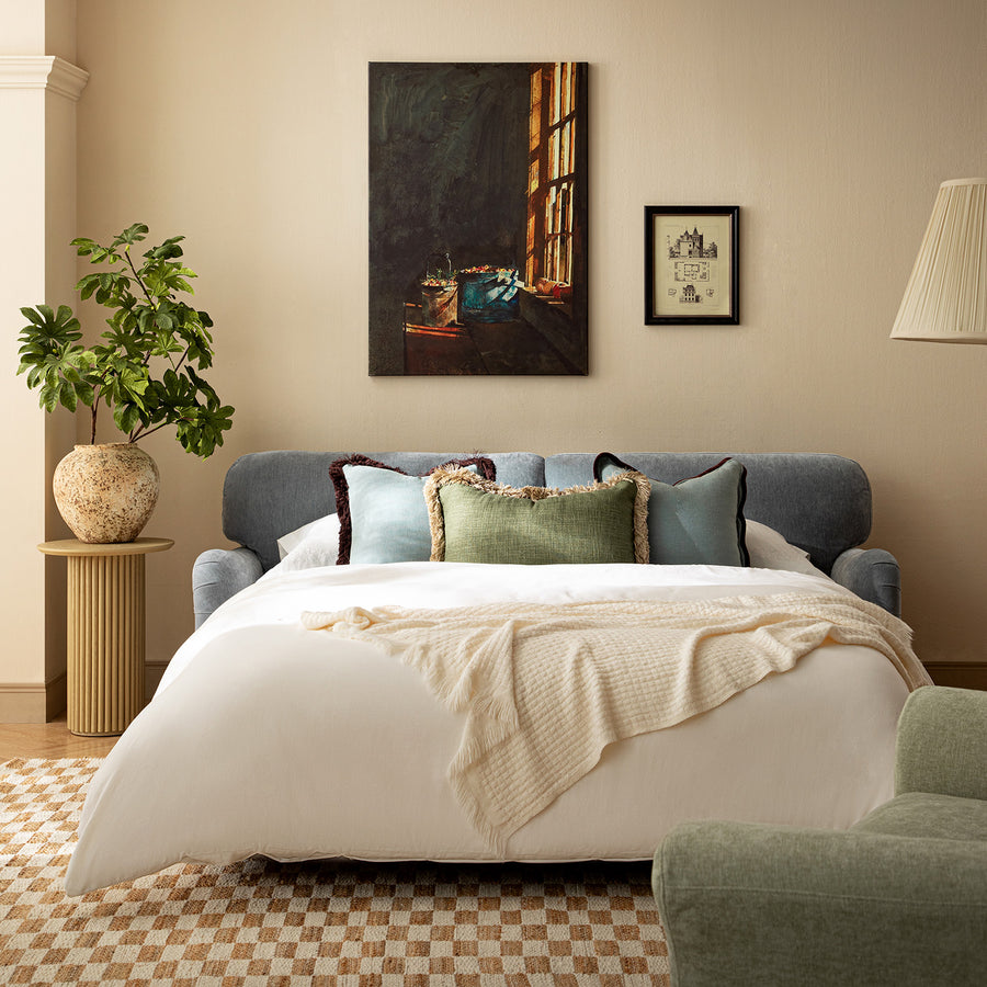 Daphnis Soft Blue Chenille Sofa Bed, Large 3-Seater - daals
