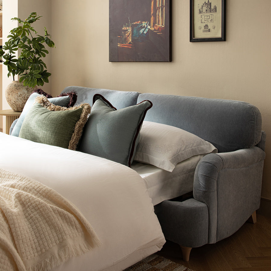 Daphnis Soft Blue Chenille Sofa Bed, Large 3-Seater - daals