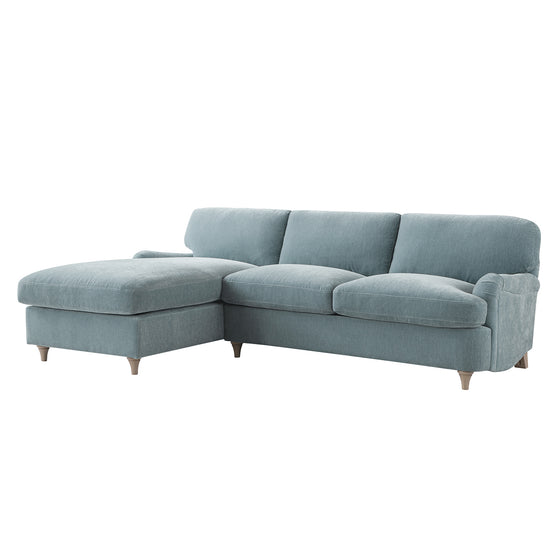Daphnis Soft Blue Chenille Sofa Bed, Grande Chaise Left Hand Facing