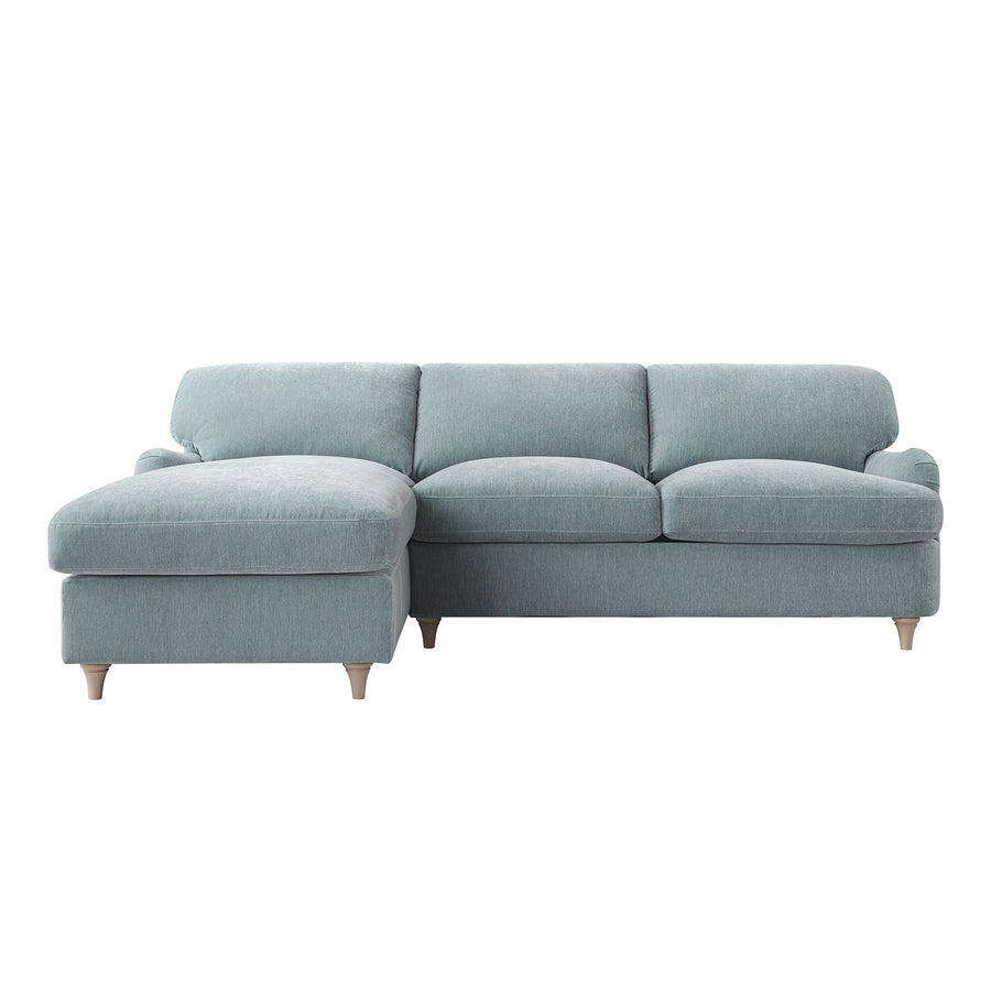 Daphnis Soft Blue Chenille Sofa Bed, Grande Chaise Left Hand Facing