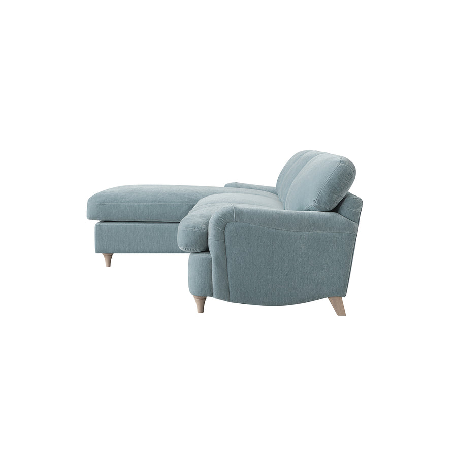Daphnis Soft Blue Chenille Sofa Bed, Grande Chaise Left Hand Facing
