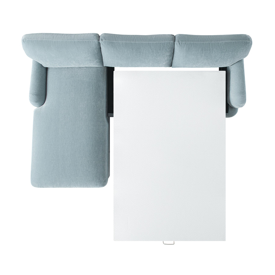 Daphnis Soft Blue Chenille Sofa Bed, Grande Chaise Left Hand Facing