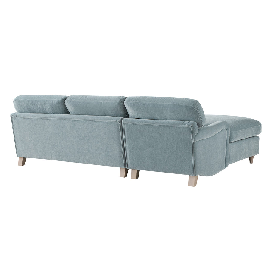Daphnis Soft Blue Chenille Sofa Bed, Grande Chaise Left Hand Facing