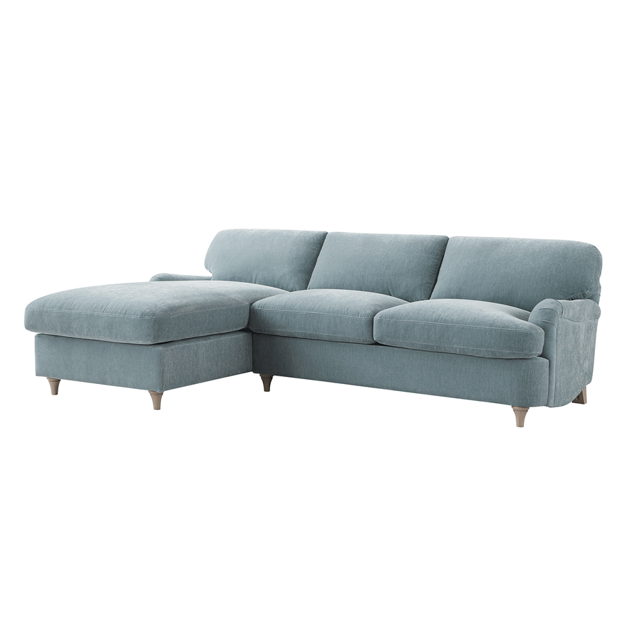 Daphnis Soft Blue Chenille Sofa Bed, Grande Chaise Left Hand Facing
