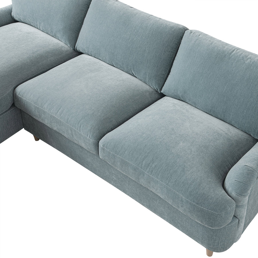 Daphnis Soft Blue Chenille Sofa Bed, Grande Chaise Left Hand Facing