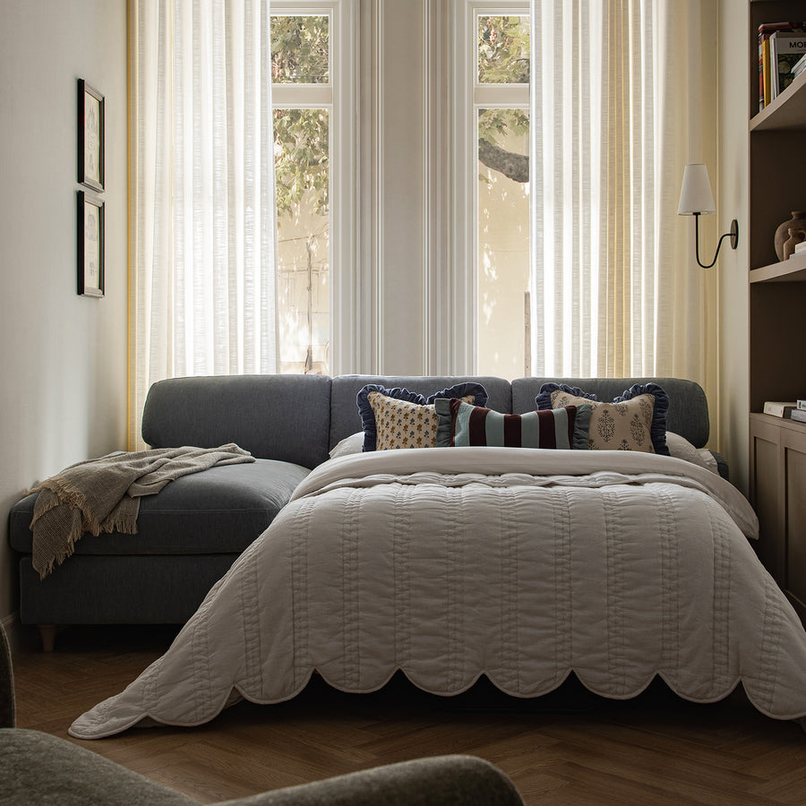 Daphnis Soft Blue Chenille Sofa Bed, Grande Chaise Left Hand Facing - daals